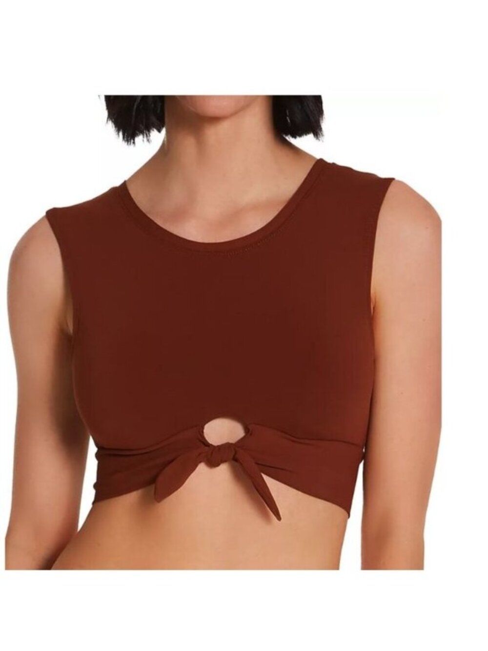 Robin Piccone Ava Tank Top Front Tie Bikini Swim Top Cocoa - XS